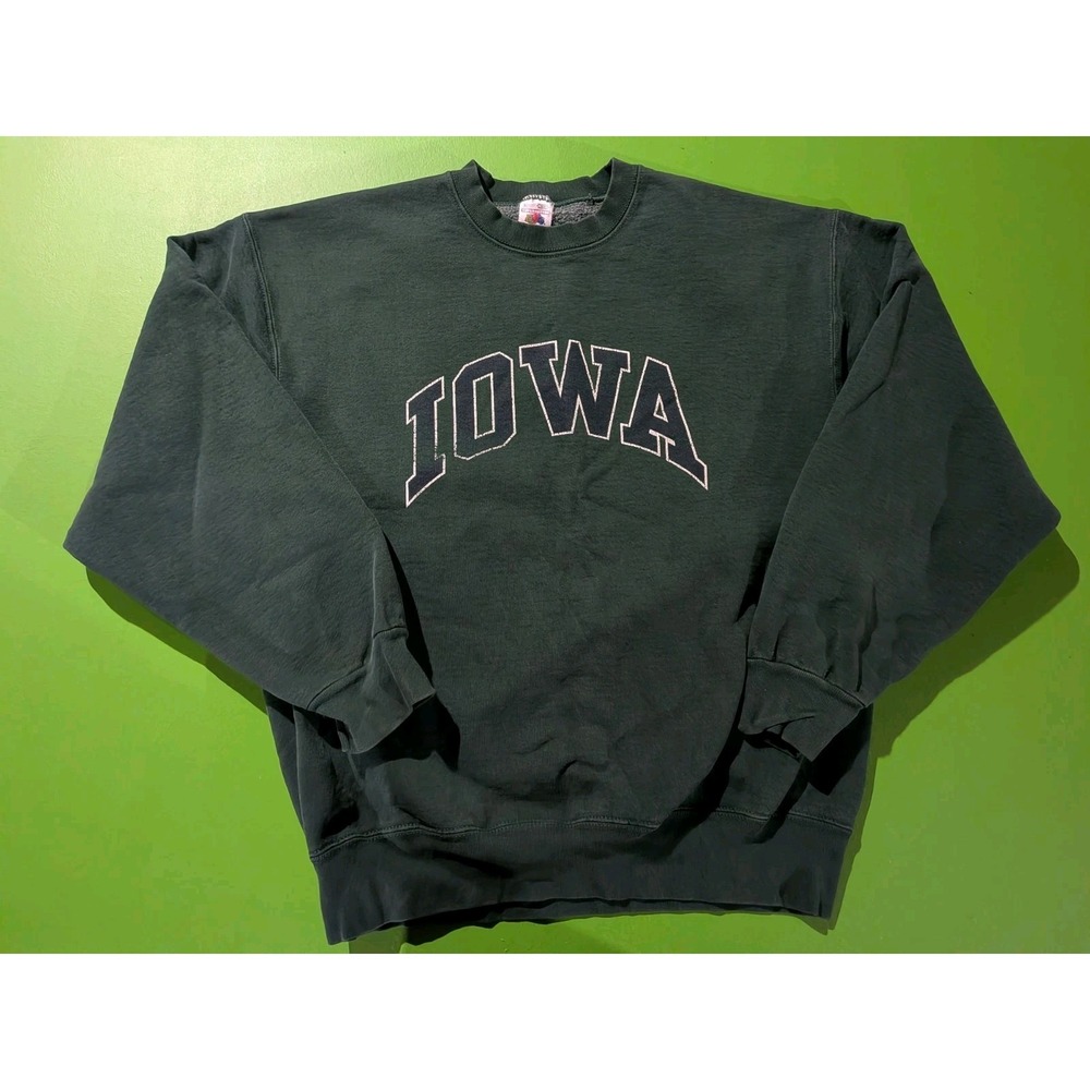 Vintage 90s IOWA Crewneck Sweatshirt Green Fruit Of The Loom USA Large